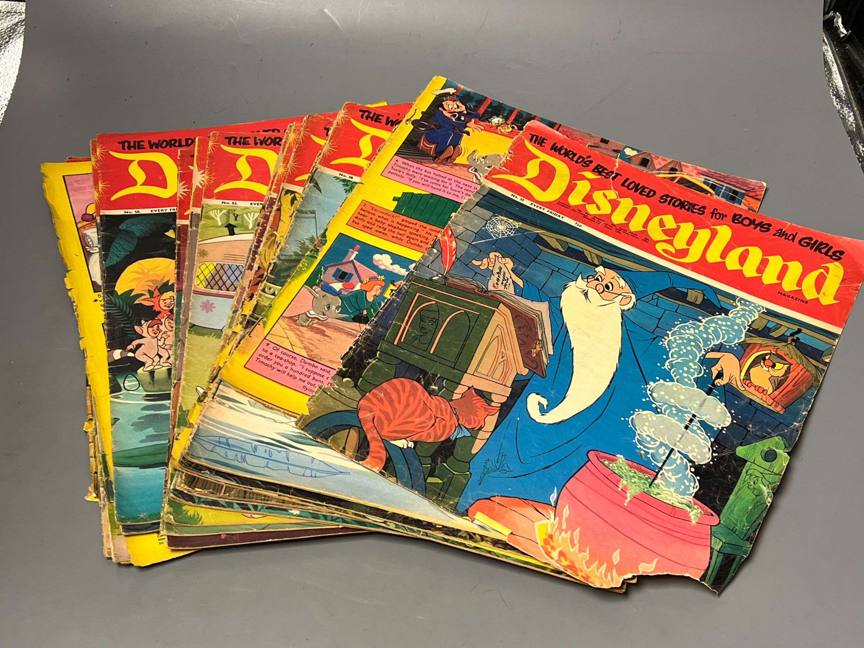 Disneyland comic magazines, numbers 35, 38,41,42, 46,49-53inc., 57,58,60,66,70,85,88,156,232 and 233 (20),I.P.C. magazines, 1971-72 (20)